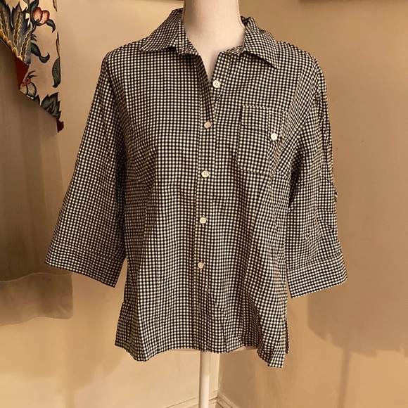 Karen Scott Tops - Karen Scott Black and White Checkered Long Sleeve Button Down